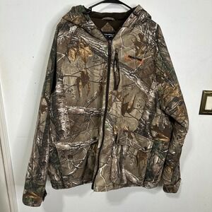 Realtree Xtra Camo Hooded Hunting Jacket Mens 3XL Full Zip Fleece Lined Coat